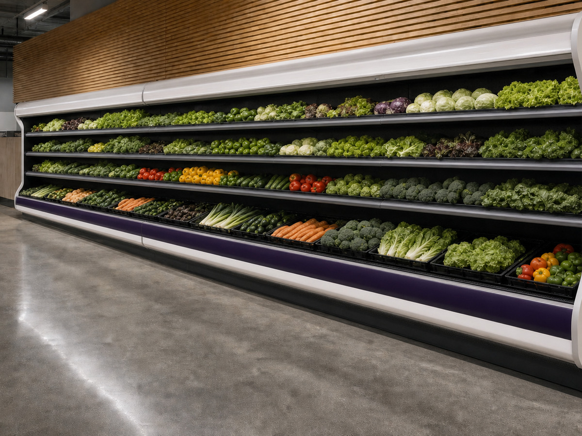 Open multideck refrigerated produce display