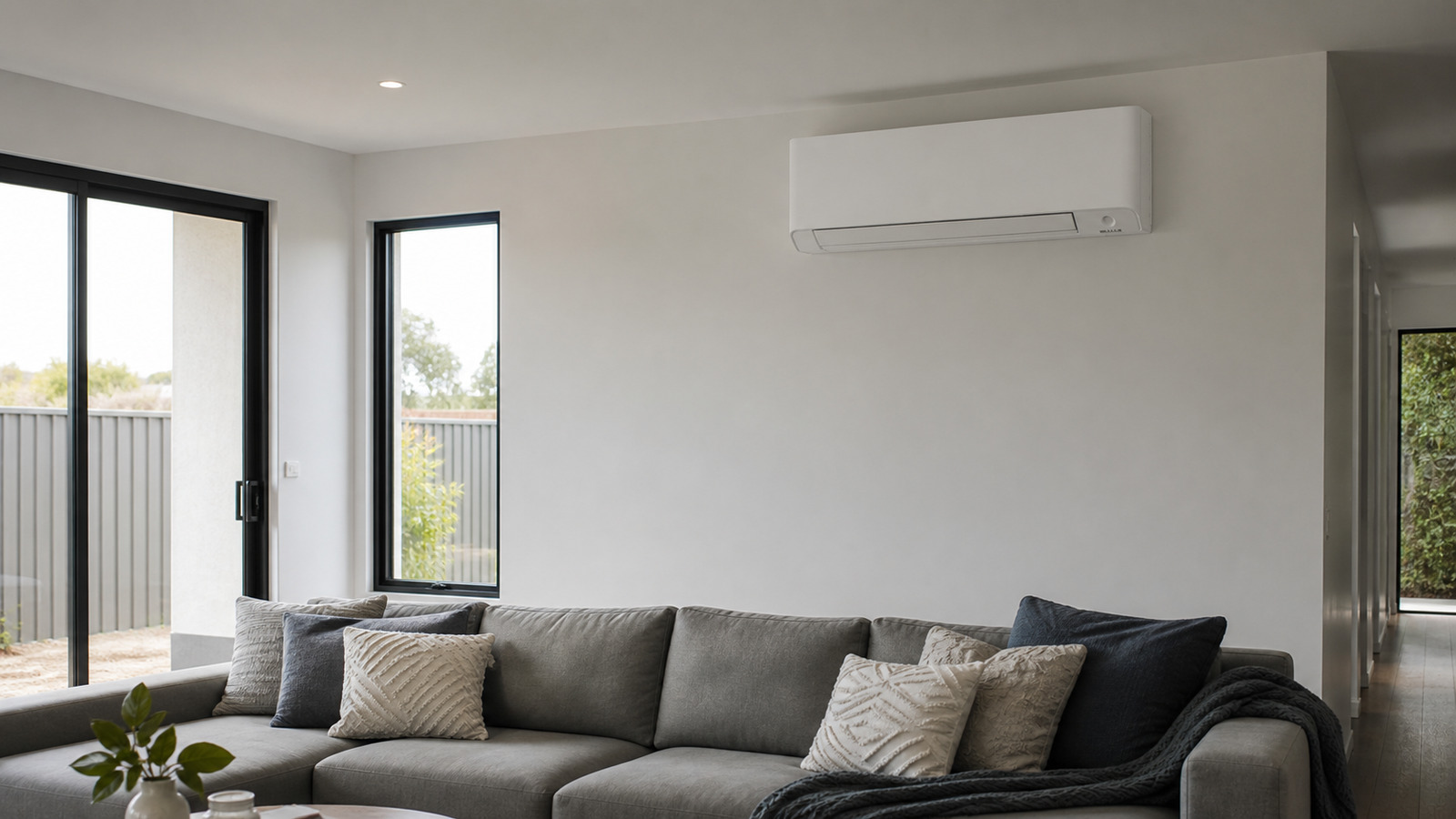 Wall-mounted split-system air conditioner in a living room