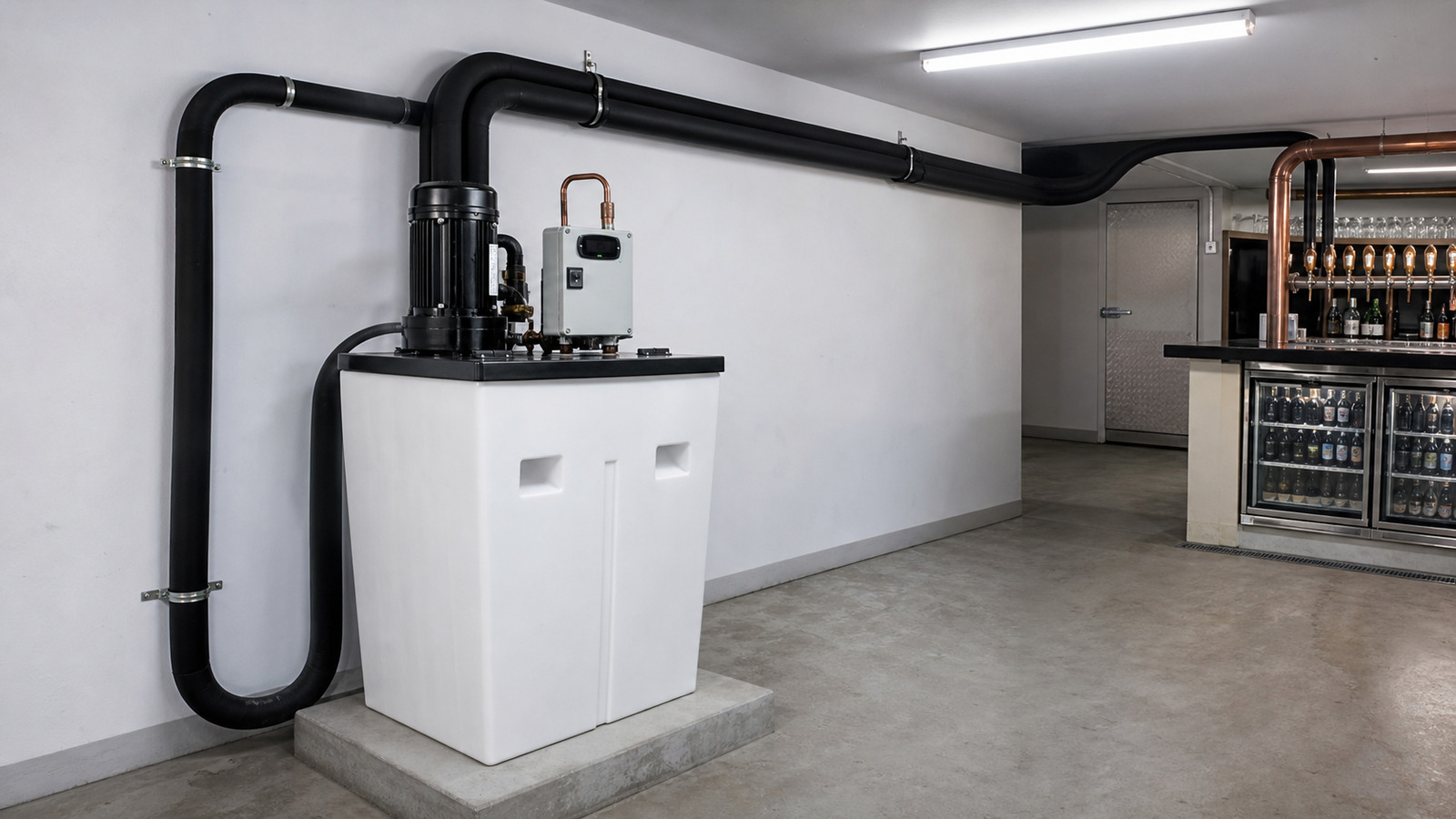 Bar with beer taps and a glycol cooling system