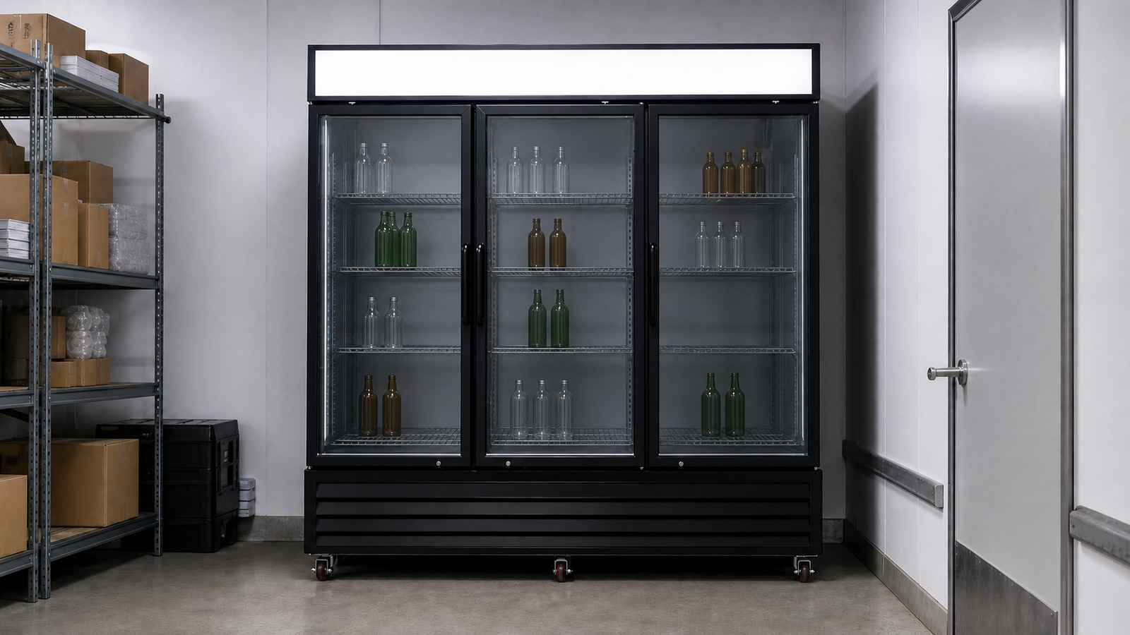 Black glass-door display refrigerator