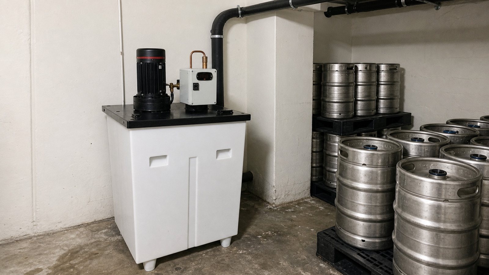Pub bar with beer taps and a glycol cooling system